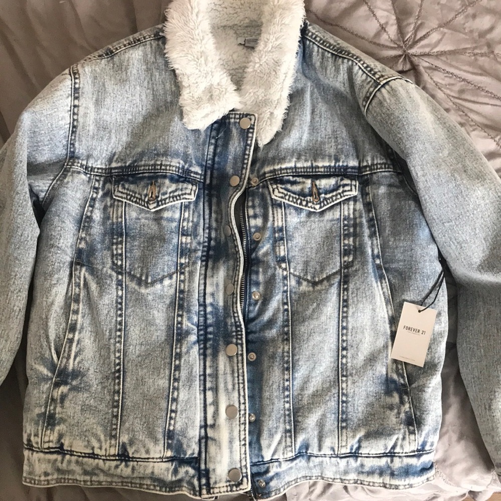 Fuzzy denim jacket NEW WITH TAGS